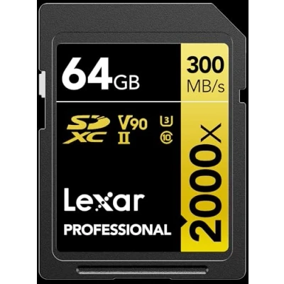 Image of Lexar Professional 2000x 64GB SDXC UHS II Card, Up To 300MB/s Read, for DSLR, Cinema Quality Video Cameras (LSD2000064G BNNNU)
