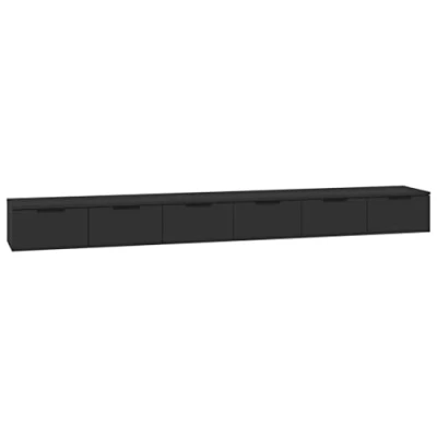 Image of vidaXL Black Engineered Wood Wall Cabinets Set of 2 Floating Storage with Drawers for Living Room, Office, 102x30x20 cm
