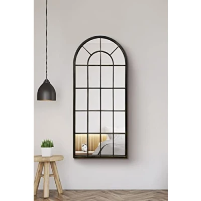 Image of Large New Black Multi Panelled Arched Window Indoor and Outdoor Mirror 4ft7 x 2ft2 140cm 65cm