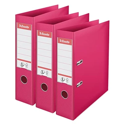 Image of Esselte VIVIDA A4 Lever Arch File, 75 mm Spine, 500 sheets Capacity, PP, Plastic Cover, Files &amp; Folders, Fuchsia, 3 Pack, 624285