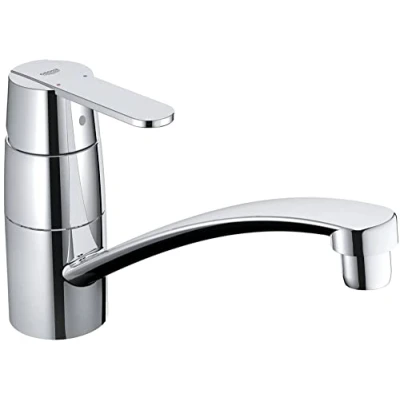 Image of GROHE Get Kitchen Sink Single Lever Mixer Tap (Brass, 1 Hole Installation, Low Swivel Spout 140, 35 mm Ceramic Cartridge, High Pressure, Tails 3/8 Inch), Size 156 mm, Chrome, 32891000