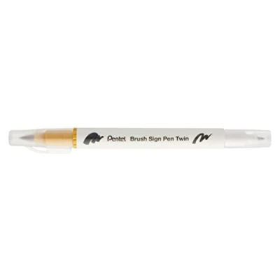 Image of Pentel Brush Sign Pen Twin Tip Gold Ochre Pack of 10