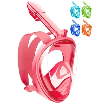 Image of HINATAA Snorkel Mask For Kids, 180 Panoramic View Free Breathing Full Face Snorkeling Anti Fog and Leak Suitable Children Aged 4 15 (Pink)