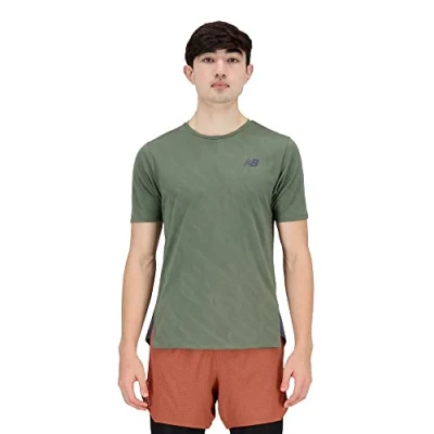 Image of New Balance Q Speed Jacquard Short Sleeve Men&#039;s Shirt, olive, L