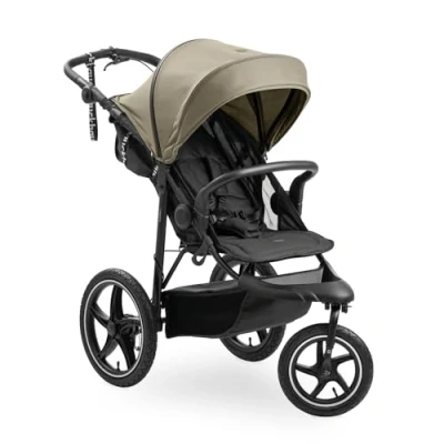 Image of hauck Runner 3, Olive Robust All Terrain Pushchair with Handbrake, XL Sun Hood, Cup Holder, Raincover, Air Wheels, Reclining Backrest from Birth up to 22 kg, Adjustable Handle, Mesh Window