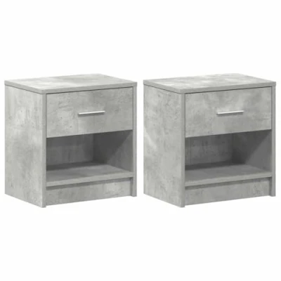 Image of vidaXL Bedside Cabinets/Nightstands 2pcs with Drawer Engineered Wood, Concrete Grey, Bedroom Furniture 39x28x41 cm