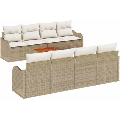 Image of vidaXL 9 Piece Garden Sofa Set with Cushions Beige Poly Rattan Acacia