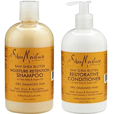 Image of Shea Moisture Raw Butter, DUO set Retention Shampoo + Restorative Conditioner, 13 Ounce, 1 each by