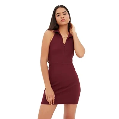 Image of Trendyol FeMan Mini Bodycon Slim fit Knit Dress Burgundy