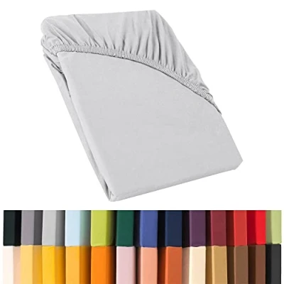 Image of CelinaTex 0001921 Jersey Fitted Sheet, 140 x 200 160 220 cm for Box Spring Beds, Waterbeds and Standard Mattresses, 100% Maco Cotton Quality, Relax series, silver grey