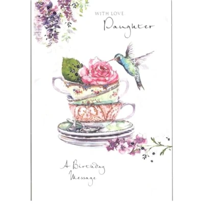 Image of Birthday Card for Daughter, Hummingbird and Flowers Design, 13.5 x 19.5 cm, With Verse