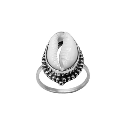 Image of 81stgeneration Women&#039;s 925 Sterling Silver Natural Cowrie Shell Boho Beach Bali Vintage Style Ring
