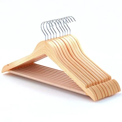 Image of HANGERWORLD 10 Wooden 45cm Coat Clothes Garment Hangers with Non Slip Trouser Bar (Natural)