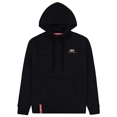 Image of Alpha Industries Men&#039;s Basic Hoody Small Logo Foil Print Hooded Sweatshirt, Black/Gold, L