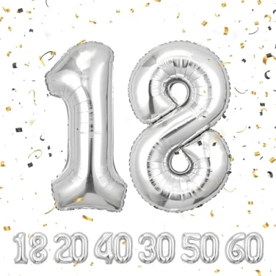 Image of Number Balloons 18,Sliver 18 for Birhtday Party Decoration,40 Inch Giant Helium Foil Boys Girls 18th Birthday Decor Anniversary Decorations Supplies