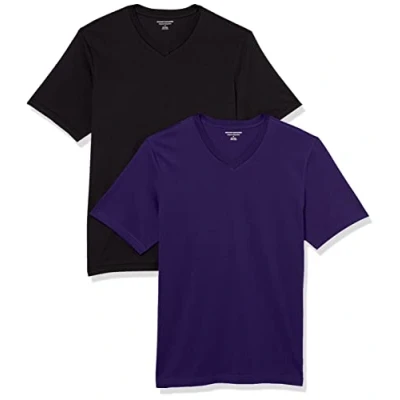 Image of Amazon Essentials Men&#039;s Regular Fit Short Sleeved V Neck T Shirt (Available in Big and Tall), Pack of 2, Black/Dark Purple, M