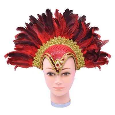 Image of Bristol Novelty BA071A Feather Headdress For Women Red Helmet Jewel + Plume, One Size