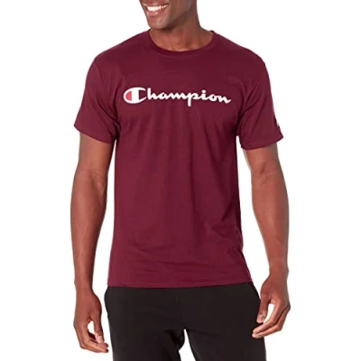 Image of Champion Men&#039;s Classic Jersey Graphic T shirt Shirt, Maroon/Champion Script, L UK