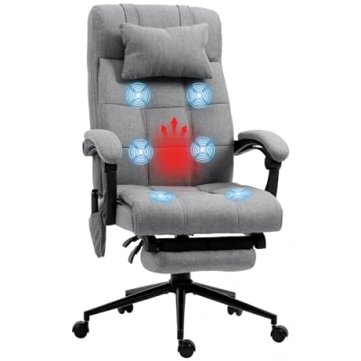 Image of Vinsetto Office Chair, 6 Point Massage Desk Computer Chair with Footrest &amp; Head Pillow, 360 Swivel Recliner for Home Office, Grey