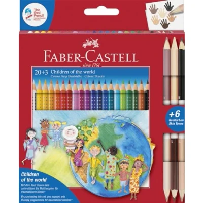Image of Faber Castell 201747 Colour Grip Coloured Pencils Children of the World, 20 Colouring + 3 Each with 2 Skin Tones, Pack 1