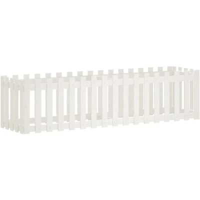 Image of vidaXL Garden Raised Bed with Fence Design White 200x50x50 cm Solid Wood Pine