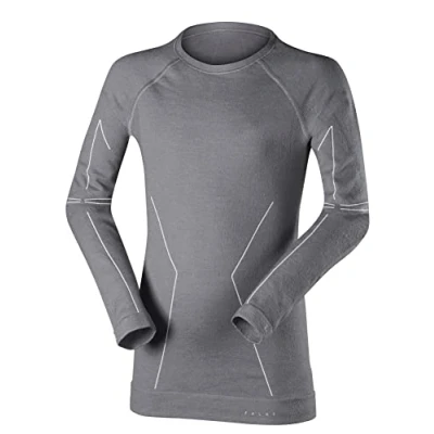 Image of FALKE Unisex Kids Wool Tech K L/S SH Functional Yarn Quick Dry 1 Piece Base Layer Top, Grey (Grey Heather 3757), 5 6