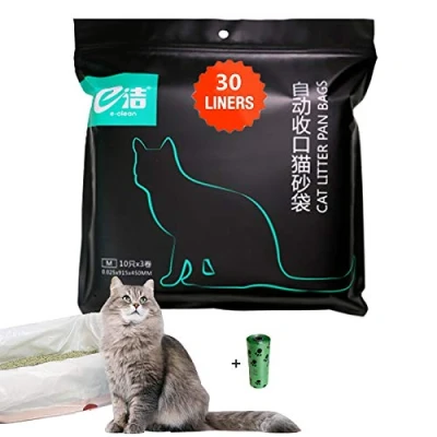 Image of MOLIWEN Cat Litter Tray Liners with Drawstrings Bags 1 Pack (30 bags), 91.5 x 45 cm for Medium and Large Box, Get Extra Roll (15 Bags) of Pet Garbage Bag