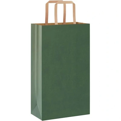 Image of vidaXL Paper Bags 250 pcs with Handles Green 21x11x36 cm