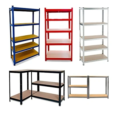 Image of DayPlus Garage Shed Storage Shelving Unit, Heavy Duty Metal Racking, Steel Boltless Shelves, 5 Tier Shelves (175 KG Per Shelf, 875 Capacity), Standard Red