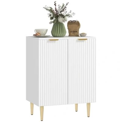 Image of HOMCOM Sideboard Buffet Cabinet, Modern Kitchen Storage Cabinet with 2 Doors and Adjustable Shelf, Living Room Metal Legs for Hallway, White