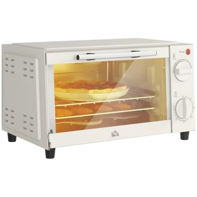 Image of HOMCOM Mini Oven, 9L Countertop Electric Grill, Toaster Oven with Adjustable Temperature, Timer, Dishwasher Safe Baking Tray and Wire Rack, 750W, Cream