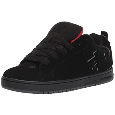 Image of DC Men&#039;s Court Graffik Casual Low Top Skate Shoe Sneaker, Black/Red, 6 UK