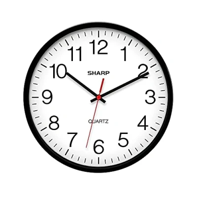 Image of Sharp Wall Clock Silent Non Ticking 10 Inch Quality Quartz Battery Operated Round Easy to Read Home/Kitchen/Office/Classroom/School Clocks, Sweep Movement,Black
