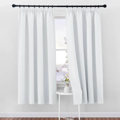 Image of PONY DANCE White Curtains for Bedroom Pencil Pleat Privacy Protected Thermal Energy Saving Drapes Living Room, 2 Panels, W46 X L72, Greyish