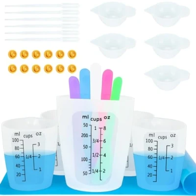 Image of Creahaus Silicone Measuring Cups Tool Kit for Resin, Non Stick Black Number 250&amp; 100ml Epoxy Resin Mixing Cups, Reusable Accessories with Mat, Stir Sticks, Pipettes, Color