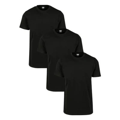 Image of Urban Classics Men&#039;s Basic Tee 3 pack T Shirt, Black (Black/Black/Black 01168), L UK