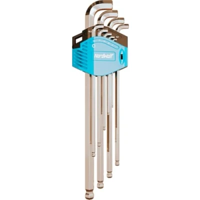 Image of NordWolf 9 Piece Metric Stubby Allen Wrench Set, S2 Steel Long Arm Ball End Hex L Keys, Sizes 1.5mm to 10mm
