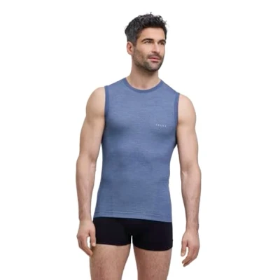 Image of FALKE Men&#039;s Wool Tech Light M S/L SH Functional Yarn Quick Dry 1 Piece Base Layer Top, Blue (Capitain 6751),