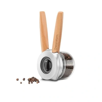 Image of Dreamfarm Ortwo One Handed Pepper Mill with Ceramic Grinder &amp; Wooden Handle Refillable Salt and Spice Manual 2oz