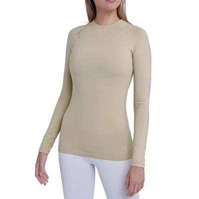 Image of TCA Womens Thermal Tops Long Sleeve Compression Shirt Base Layer Women Sports Running Gym Skiing Top Sandstorm, L