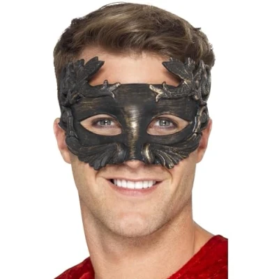 Image of Smiffys Warrior God Metallic Masquerade Eyemask, Black, Eyemasks Fancy Dress, Adult Dress Up Eye masks