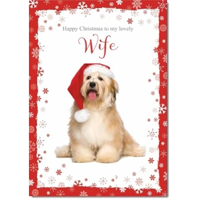 Image of doodlecards Wife Christmas Card Dog with Santa Hat Medium Size for Plain Envelope