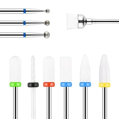 Image of URAQT Ceramic Nail Drill Bits Sets, 10 pcs Electric Kit 3/32&quot;, Professional Cuticle Polishing for Acrylic Gel Nails, Files Manicure Pedicure Tool