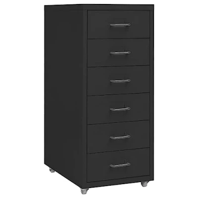 Image of vidaXL Metal File Cabinet Black 6 Drawers Mobile Office with 4 Wheels Easy Clean &amp; Durable Design Spacious Storage 28x41x69 cm