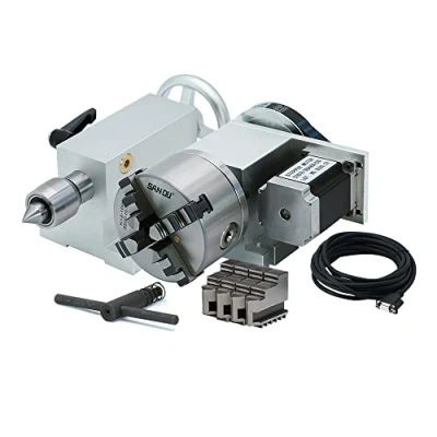 Image of Nema 23 stepper motor (6:1) K12 100mm 3/4 Jaw Chuck cnc 4th axis A aixs rotary + tailstock for router (3 Jaw)