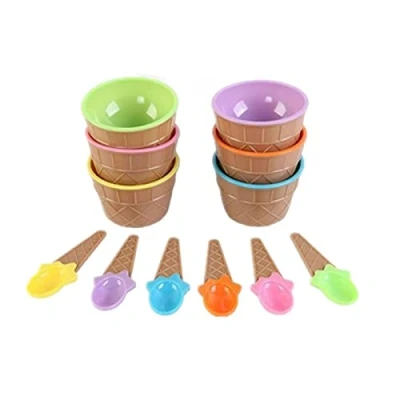 Image of Giftik Reusable Ice Cream Bowl Set of 6,Plastic Cups with Spoons,Candy Color Festive Dessert Bowls,DIY Tools (Multicolor)