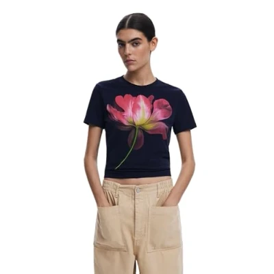 Image of Desigual PLATA women&#039;s T shirt in Marine