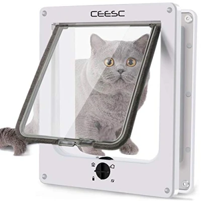 Image of CEESC Extra Large Cat Flap (Outer Size 11.6&quot; x 9.8&quot;), Rotary 4 Way Locking Door for Interior Exterior Doors, Weatherproof Pet &amp; Doggie with Circumference &lt; 24.8&quot;,Upgraded Version