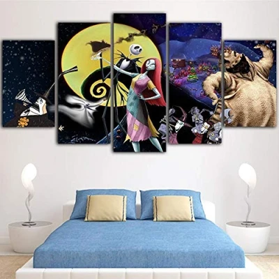 Image of XuFan 5Pieces nightmare before christmas Canvas Painting Posters And Prints Pop Art Home Decor Wall Decoration Maison 40x60 40x80 40x100cm No Frame