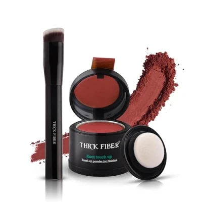 Image of THICK FIBER Root Touch Up Powder, Cover Hairline Powder for Thin Hair Water &amp; Sweat Resistant Loss Concealer Set with Thinning Women, Includes Brush (Red Brown)